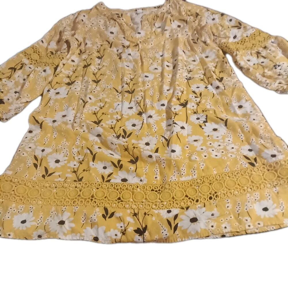 Crown & Ivy Yellow White Floral Tunic Dress Women's Size Large Boho Cottage... - Picture 2 of 7
